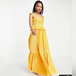 ASOS DESIGN Petite Corset Detail Pleated Tiered Maxi Dress in Marigold Size 6